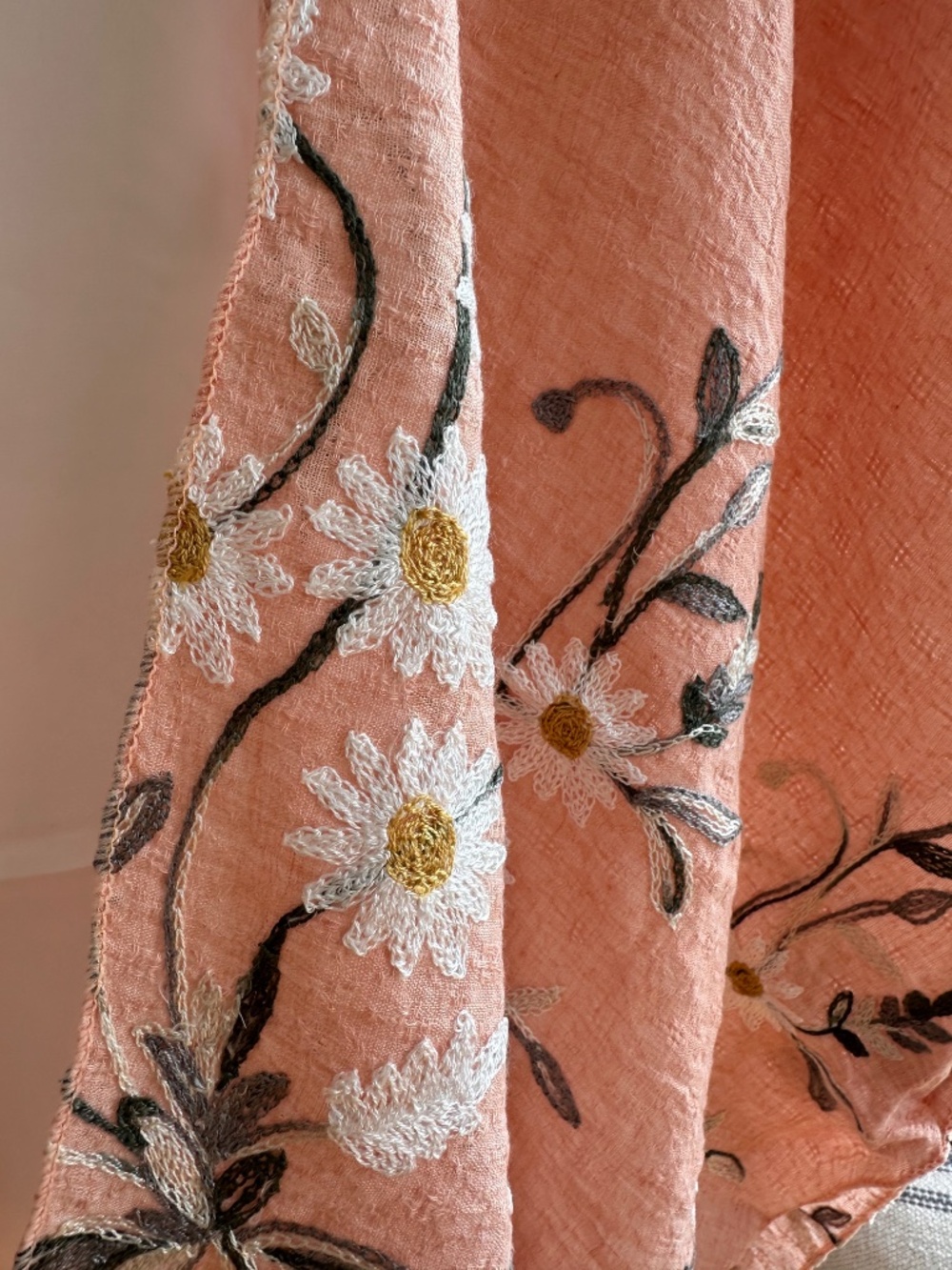 Peach Daisy Embroidered Woven Floral Kimono Open Wrap Coverup Top One Size - Picture 4 of 5